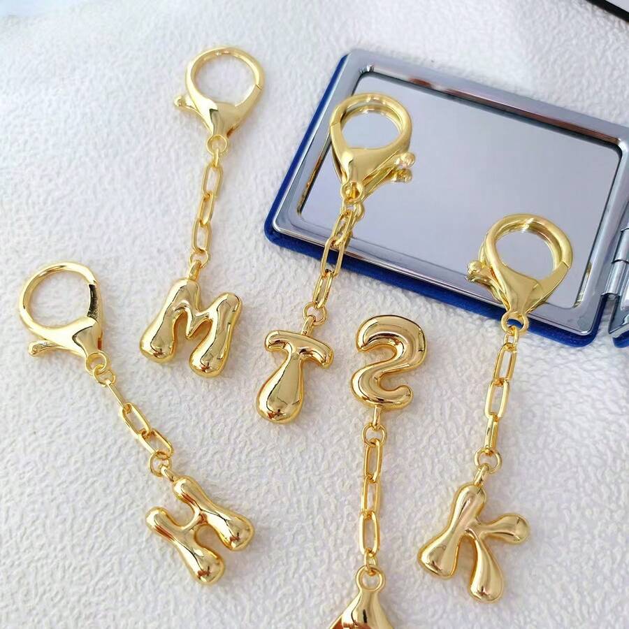 18K  Color Retention Bubble Letter Keychain Pendant 26 English Letters Bag Pendant - Q - 查看 1