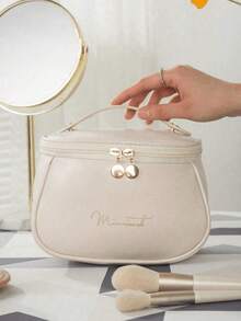 1pc Waterproof Travel Makeup Bag, Large Capacity PU Cosmetic Organizer Bag, Portable Travel Toiletry Bag, Multiple Colors Available, Can Store Cosmetics, Makeup Brushes, Toiletries, Couples Gift, Mom's Makeup Organizer, Bathroom Essentials, Back To School Essential