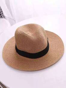 1pc Woven Jazz High-Top Hat And Straw Hat, Suitable For Vacation Wear,Holiday,Festival - Khaki - View 6