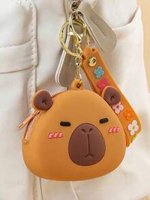 1 PC Chic Mini Capybara Coin Purse With Keychain - Silicone, Multifunctional Zipper Lipstick Holder, Cute Cartoon Design For Girl, Coin Purse, Student Backpack Decoration, Mini Bag Charm, Unique Phone Accessory, Suitable For Ladies' Wallets And Phone Accessories, Gift For Friends, Party Accessory, Car Pendant, Female Gift - Multicolor - View 3