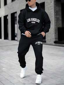2pcs/Set Tween Boys Casual Sports Style Sweatshirt Set, Suitable For Autumn/Winter - Black - View 3