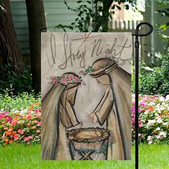 1面“平安夜”耶稣诞生花园庭院旗，12x18英寸，双面涤纶材质，圣诞节门廊房屋旗，户外家居装饰，不含旗杆，多用途庭院和花园装饰