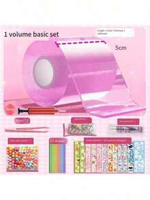 一套纳米胶带泡泡套装，包含闪粉、粘土、可爱贴纸和配件工具，纳米胶带手工制作，适合学生、青少年和女孩，可作为节日礼物、生日礼物、礼品袋填充物、圣诞袜礼物（配件颜色随机）