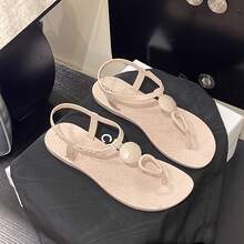 Sandálias femininas estilo romano, novas sandálias rasteiras da moda verão para praia, férias e uso casual. - Bege - Ver 6