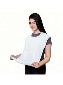 1 pieza Babero para adultos, resistente a las manchas, de terciopelo grueso ajustable, lavable a máquina, de punto de poliéster azul claro, con cierre de gancho y bucle, adecuado para personas mayores y adultos - Multicolor - Ver 12