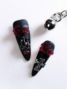 10pcs Set, Press-On Nail Stickers, Gothic Witch Handmade Nail Art, Dark, Sweet, Cool, Mysterious Lolita Style With Embossed Metal Inlay, Suitable For Halloween, Christmas, Parties, Dates And Other Occasions. This Nail Kit Includes 1 Bottle Of Jelly Gel, 1 Mini Nail File, And A Set Of Handcrafted Press-On Nail Stickers. Nails - Multicolor - View 7