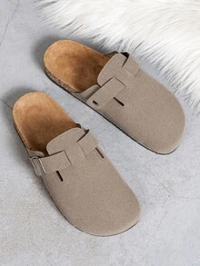 Wide Fit Men's Mule Shoes, New Spring Vintage Slip-On Shoes Casual Backless Flat Slippers With Adjustable Buckle