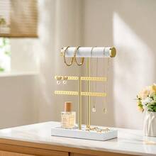 2 Tier Bracelet Holder Display - Detachable T Bar Beige Velvet Bracelet Holder Jewelry Holder Organizer For Bracelet Necklace Earrings Rings - trắng - Xem 6