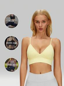 MFVIM Seamless Yoga Bra Top, With Adjustable Straps, Quick-Dry Activewear Shirt, Suitable For Running And Workout, Breathable, Women Fitness Apparel - Light Yellow - View 5
