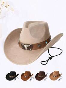 1pc Women's Western Cowboy Hat, Solid Color Trilby Hat, Suitable For Holiday Parties, Gatherings, Outings, Etc. - Tassel Colored Rope Hat - View 8