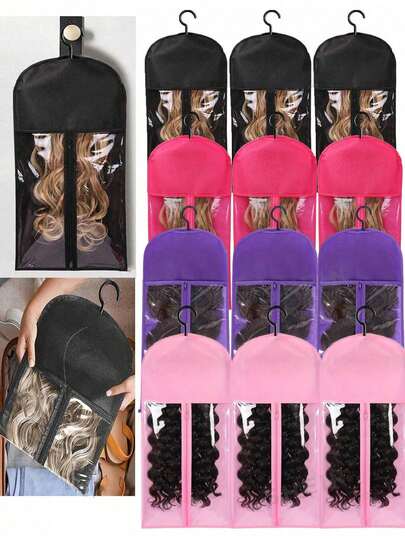 3/ 6pcs Wig Storage Bag Set With Hooks - Transparent, Dustproof & Portable Design For Salon And Home Use, Holds Multiple Wigs,Hair Bag,Wig Stand,Wig Bags Storage,Braiding Rack,Wig Accessories,Hair Stand,Wig Hanger