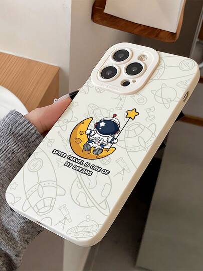 1个时尚宇航员图案设计米色软手机壳，兼容 16/16Pro/16Plus/15/15ProMax/15Pro/11/12/13/14ProMax/11Pro/11ProMax/12Pro/12ProMax/13Pro/13ProMax/14Pro/14ProMax，创意高级款