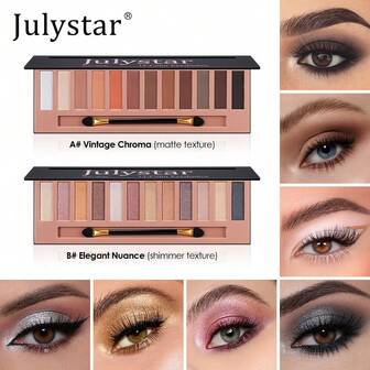 Julystar Paleta de Sombras com 12 Tons, Kit de Maquiagem do Dia à Noite, Acabamentos Mates e Brilhantes Misturáveis, Paleta de Sombras Profissional para Iniciantes, Ideia de Presente
