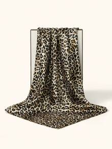 1pc Women Beach Accessories 90cm Leopard Print Square Scarf, Classic Fashion Headscarf, Beach Shawl, Bandana Top, Winter Fall - Multicolor - View 15