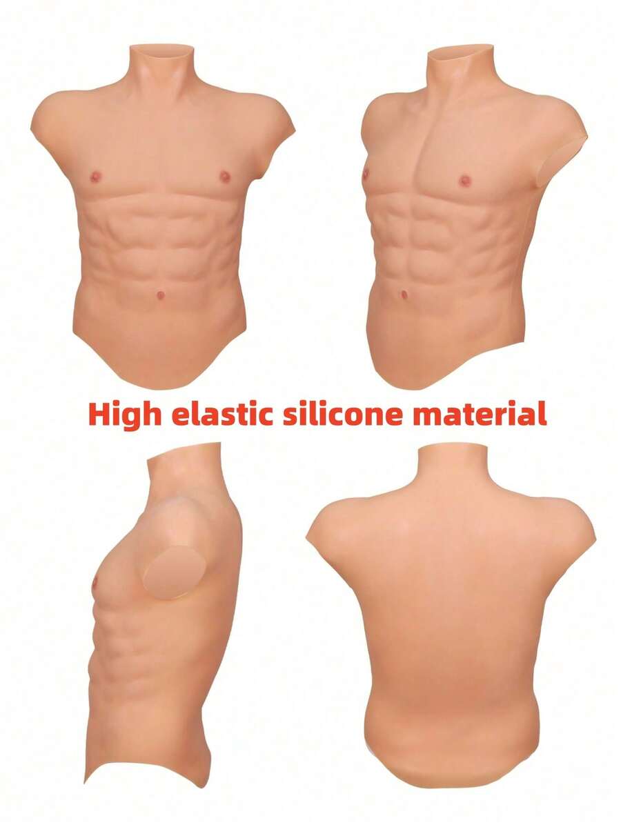 硅胶腹肌块套装，性感高领背心式肌肉套装，逼真六块腹肌，S/M码，多种颜色可选，适合异装癖、变装表演、影视演出、居家使用和角色扮演。 - 彩色 - 查看 1