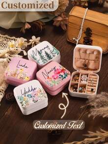 Personalized Name Jewelry Box, Customizable Classic Rectangular Fabric-Lined Travel Organizer Box With Zipper And Compartment, Multifunctional Bridesmaid Gift Box - No Electricity Required, Jewelry Storage | Heart-Shaped Detail Design | Fabric Lining, Jewelry Box