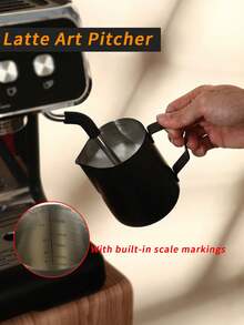 黑色/白色/原装 304 不锈钢拉花奶缸，带刻度，奶泡壶/奶缸，配拉花笔，咖啡师卡布奇诺拉花奶缸，意式咖啡吧配件工具，12 盎司 (350 毫升) / 20 盎司 (600 毫升)