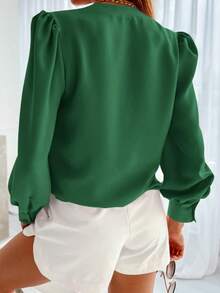 Cicybell Business Casual Tops Summer Long Sleeve Button Down Shirts V Neck Chiffon Blouses - 綠色 - 查看 2
