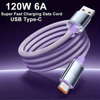 120W Super Fast Charging Cable USB Type C Charge Data Cord Compatible With OPPO Charger Wire For Mobile Phone Power Bank USB C Cable Charger USB Cable USB To Type-C 6A Fast Charge Wire Compatible With IPhone 15 Car Charger Cable