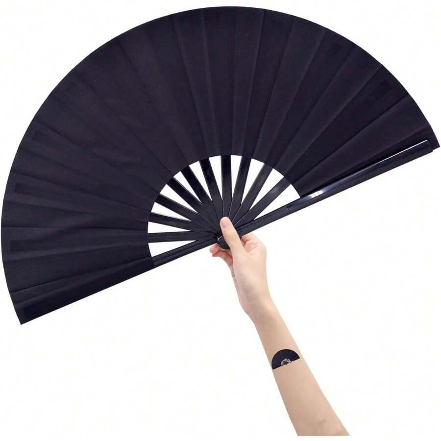Amajiji Large Folding Fan Rave Fan Popping Fans For Line Dancing Clacking Fans For Boots On The Ground Dance,Party,Decoration,Festival - màu đen - Xem 1