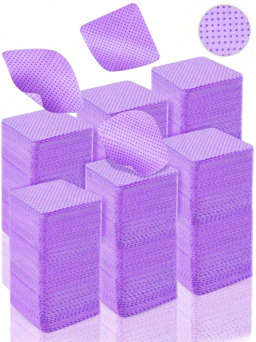 Toallitas limpiadoras de uñas de terciopelo morado, suministros de manicura, toallitas quitaesmalte, toallitas limpiadoras de uñas súper absorbentes y suaves, adecuadas para quitar esmalte de uñas y extensiones de pestañas - Morado - Ver 1