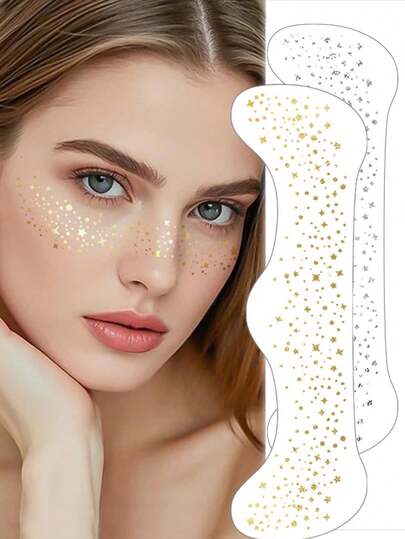 48/24/12/6/4/2/1 Pcs Set Glitter Freckle Temporary Tattoos, Shiny Metallic Faux Freckle Stickers, Glittery Gold & Silver Face Makeup, Suitable For Music Festivals, Singers, Dancers, Rave Parties, Christmas, New Year And More