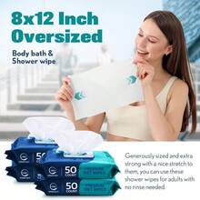 Body Wipes For Adults Bathing No Rinse - Adult Wipes For Elderly 8" X 12" 200 Count Shower No Rinse Incontinence Disposable Washcloths Aloe Vera Vitamin E + 4 Individual Packs - Gói 4 khăn lau 200 tờ - Xem 4