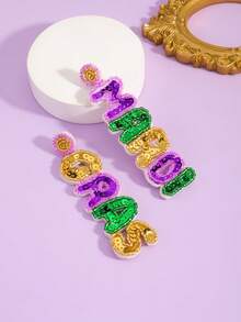 2件/4件装嘉年华亮片耳环，紫色、绿色和金色亮片高跟鞋，羽毛字母靴，面具耳环，适合嘉年华庆祝活动（手工制作，略有差异） - 彩色 - 查看 5