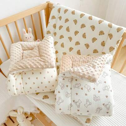 1pc All Season Baby Padded Mattress Topper, Soft Plush Fabric For Spring/Summer Air-Conditioned Room, Nursery Bed Pad, Washable & Reversible