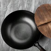 32cm Pure Iron Wok Non Coated Cast Iron Pan For Gas Induction Cookers UK - Black - View 4