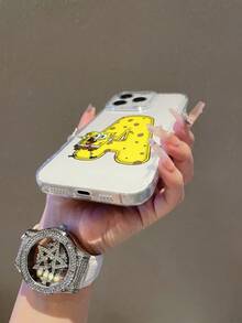 SPONGEBOB 1个透明太空卡通鬼脸海绵宝宝奶酪字母图案防震手机壳，适用于三星/苹果17/16/15/14/13/12/11Pro Max/12Pro/14Plus等型号 - 彩色 - 查看 5