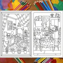 （升级豪华版，加厚纸张，28.5*20.5厘米）《温馨生活涂色书》，适合情侣和家庭，适合聚会、情人节、生日和其他节日。绘画和学习用品，22页，书籍，涂色书，学习用品，学校，圣诞节，万圣节，生日，返校礼物，涂色书，成人，圣诞礼物，涂色书 - 單件 - 查看 5