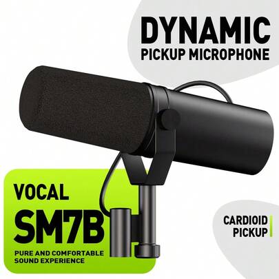 SM7B 专业动圈心形指向麦克风，录音棚可选频率响应，适用于现场人声录音和演出