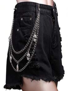 ZHAOTANGHESILVERJEWELTY 1 pieza Cinturón de metal multicapa estilo punk rock, adecuado para hombres y mujeres, accesorio multifuncional de cintura con decoración de calavera, espada, corazón y pentagrama de aleación gótica, para vaqueros, billetera, bolsillos, estilo hip hop, adecuado para otoño/invierno, fiesta, playa, primavera/verano, festival de música, fiesta de Navidad, Halloween, atuendo diario