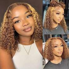 ownvmor Curly Bob Wig Human Hair Deep Wave 13x4 HD Lace Front Wigs For Black Women Human Hair Pre Plucked Wear And Go Glueless Short Wet And Wavy Ombre Honey Blonde Highlight Color 4/27 14 Inch - Điểm nổi bật ngày 27/4 - Xem 2