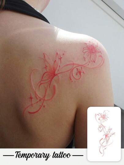 1 Piece Of Valentine's Day Temporary Tattoo Sticker, Y2K Simple Style Red Rose Flower Butterfly Pattern Waterproof And Sweatproof Washable Non-Reflective Arm And Shoulder Simulation Tattoo Suitable For Fashionable People And Can Last 3-5 Days