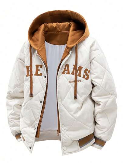 Men's New Product DREAMS Embroidered Casual Hooded 2 In 1 Padded Coat Outerwear