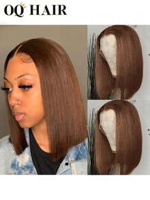 OQ Hair Chocolate Color Straight 180%~250% Density 14 Inch Short Bob Human Hair T Part 13x4x1 Lace Frontal Wigs Pre-Plucked Natural Hairline Frontal Human Hair Real Human Hair Wigs Wear And Go Glueless Wig Human Hair Free Gifts Free Shipping Christmas Wigs Y2k Human Hair Wig Christmas Gifts Hair Accessories 100 Human Hair Wigs Holiday Vacation For Women - S4 - View 4