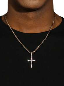 1pc迷你锆石十字架吊坠项链嘻哈细链锁骨链男女日常搭配饰品适合情人节