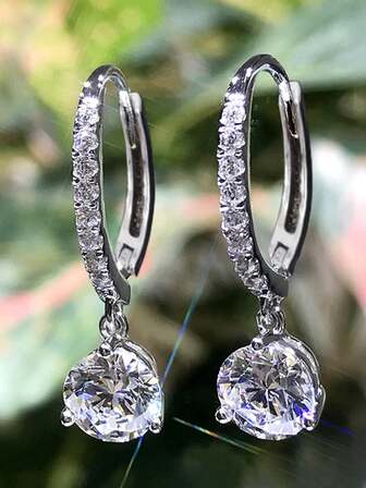 1 par de pendientes de aro de plata de ley 925 con circonita cúbica, joyería de oreja para boda y aniversario, regalo de joyería fina para mujeres