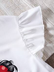 2pcs Girls Heart Cap Sleeve Top And Shorts Set, Spring/Summer - Red and White - View 6