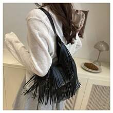 长流苏女士手提包 时尚单肩包 女士手提包 柔软PU皮革休闲单肩包 腋下包 女式托特包 - 彩色 - 查看 1