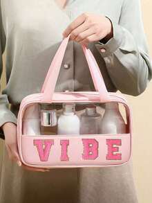 Transparent PU/PVC Toiletry Bag,Waterproof Travel Toiletry Bag,DIY Letter Design Cosmetic Bag, Zipper Waterproof Makeup Storage Bag,Cosmetic Organizer Bag, Portable Cosmetic Travel Bag,With Handy Handle,For Travel Toiletries Accessories,Travel Essentials, Cruise Essentials - Multicolor - View 18