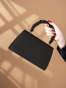 REMANLAND 1pc Solid Color Plush Magnetic Closure Elegant Fashion Clutch Bag Suitable For Women's Daily Use - Black - View 6