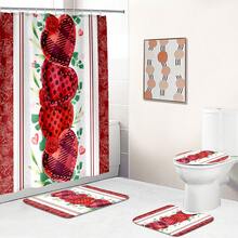 1pc/4pcs Classic Rose Heart Shaped Shower Curtain Set - Heart, Balloon, Rose, Teddy Bear Design - Fashionable Polyester Woven Valentine's Day Decor, Spring Decor, Bathroom Divider Curtain With 12 Hooks, Non-Slip Bath Mat, Toilet U-Shaped Mat, Toilet Lid Cover, Bathroom Set - Multicolor - View 11