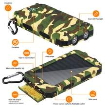 20000mAh Solar Charger,Portable Solar Power Bank, External Backup Battery Pack Dual 5V USB Ports Output For All Cell Phone And Electronic Devices, Built-In Dual LED Flashlight /Compass Suitable For Summer Holiday Outdoor Travel/Camping And Emergency Backup Mobile Power Supply Gifts For Family, Friends, Birthday - Camo - View 3