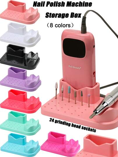 Caja de almacenamiento multifuncional para moler, con asa y compartimento para cabezal de molienda, 24 ranuras para brocas de taladro de uñas, soporte para herramientas de uñas, organizador de taladro de uñas resistente para salón de uñas