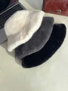 1pc Plush Mongolian Hat, Thick & Warm, Faux Fur, Fashionable & Minimalist Bucket Hat For Autumn/Winter - Multicolor - View 6