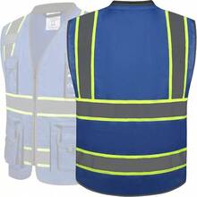 JKSafety Chaleco de  de alta visibilidad con 10 bolsillos para hombres y mujeres con cierre de alta visibilidad ANSI/ISEA Clase 2High-Visibility Vest - Bluet1s1 - Ver 5