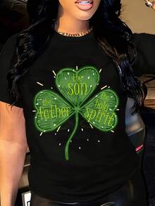 Black T Shirt With Green Clover Trinity Design The Father The Son  Christian Faith Statement For St Patricks Day And Religious Events - 黑色 - 查看 2
